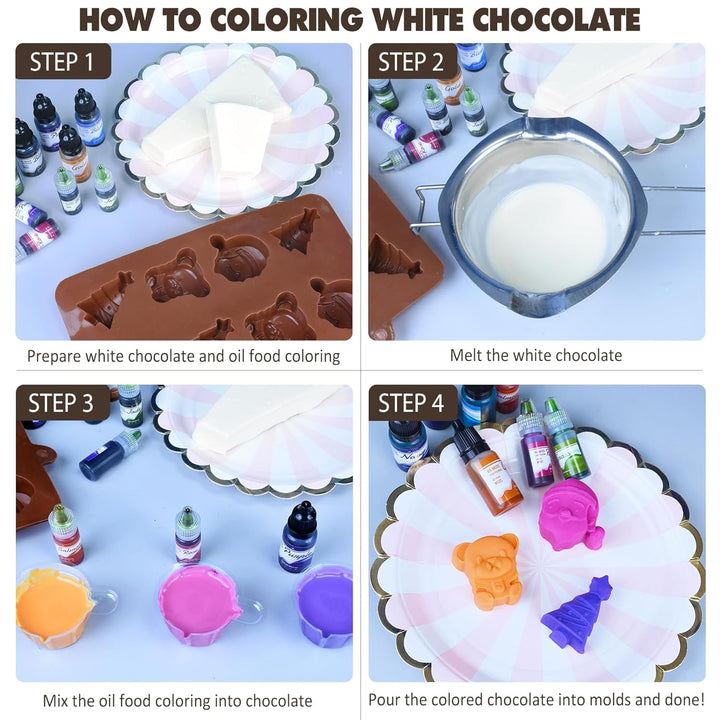 Fettlösliche Lebensmittelfarbe Für Schokolade - 26 Farben Ölbasis Lebensmittelfarben Für Fondant, Torten Dekoration, Backen - Flüssige Food Coloring Für Kakaobutter, Buttercream, Kuchen - 6Ml Je