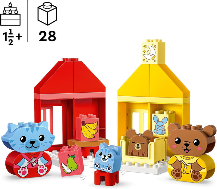 LEGO DUPLO Everyday Routines: Eating & Bedtime, jucărie de învățare pentru copii mici pentru a încuraja dezvoltarea socială și emoțională, cu 4 figuri de animale, cadou pentru copii de la 18 luni 10414