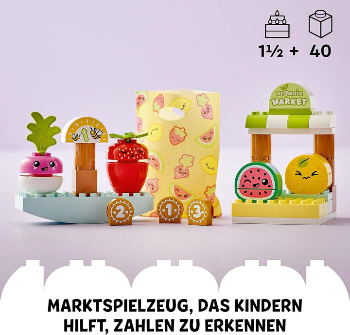 LEGO DUPLO Prima mea piață organică, set magazin de jucării pentru băieți și fete, jucărie educativă pentru copii mici de la 1,5 ani, accesorii pentru fructe și legume 10983