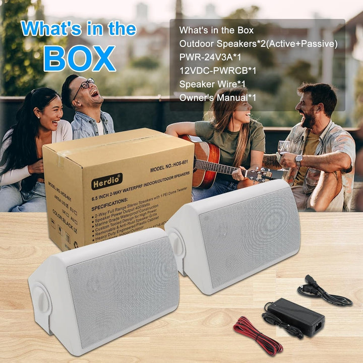 Herdio 6,5 Zoll 400 Watt Bluetooth Outdoor-Lautsprecher Wasserdicht Außenlautsprecher Für Garten,Terrasse, Restaurant (Weiß)