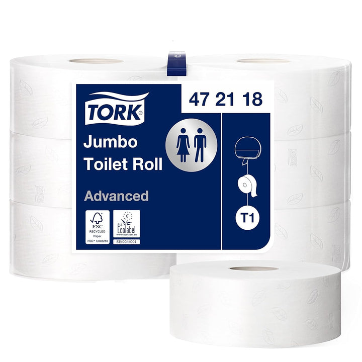 Hârtie igienică Tork Jumbo White T1, Advanced, 2 straturi, 6 × 380 M, 472118