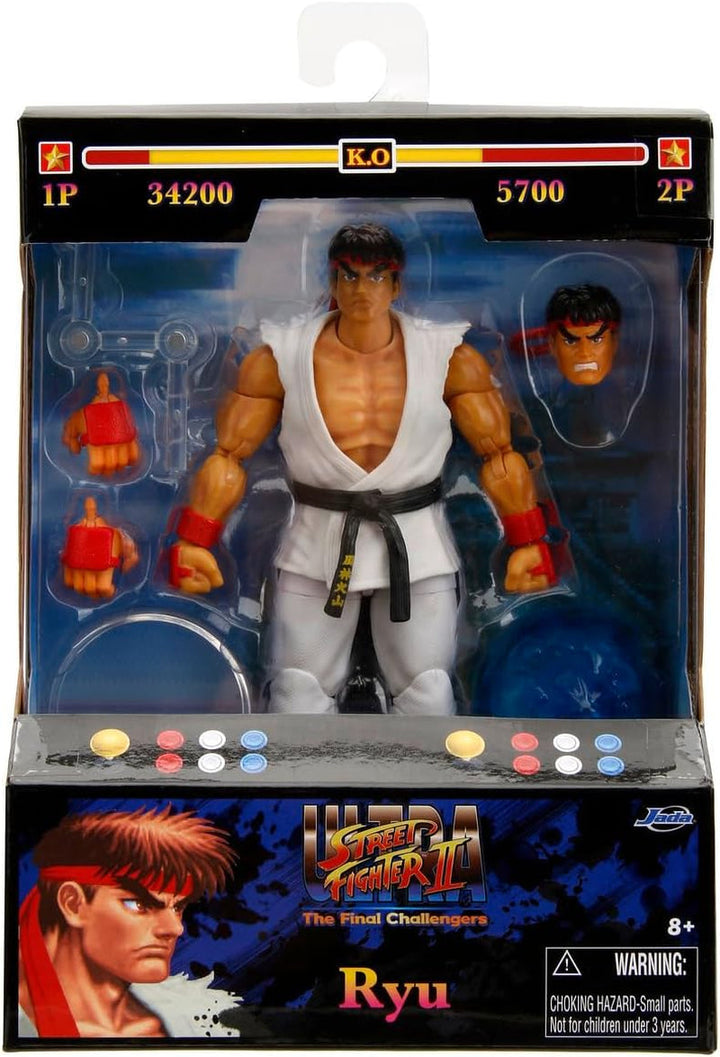 Jada Toys Street Fighter Figure Guile (15 Cm) - Personaj mobil de colecție și de acțiune din Street Fighter 2: The Final Challengers, cu cap, mâini și accesorii alternative, vârsta 13+