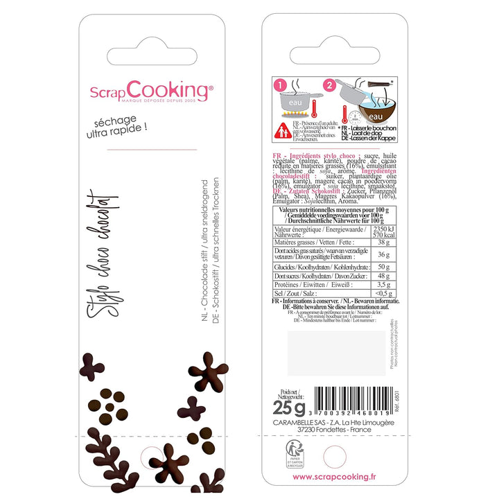 Scrapcooking - Schokoladenstift Braun - Zuckerschrift Schoko 25 G - Essbarer Dekorativer Zuckerstift - Schreiben Und Zeichnen - Beschriftung Von Fondant, Glasuren, Torten - 6801