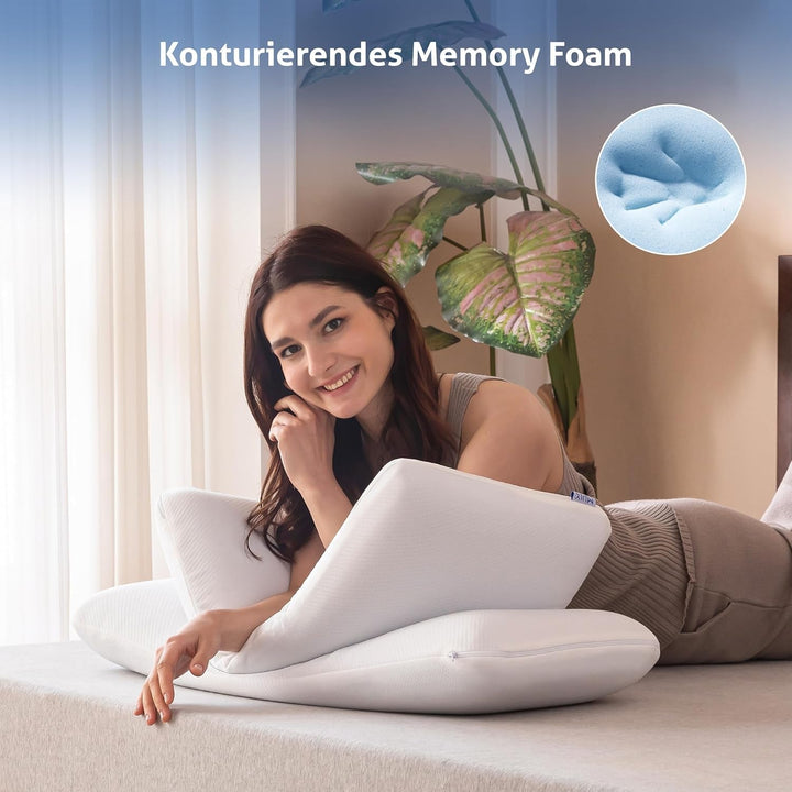 MLILY Pillow Essence 75X35 Cm Memory Foam Pillow, pernă ergonomică moale pentru susținerea gâtului cu spumă vâscoelastică albastră, ventilație respirabilă, capac lavabil, 35X75 Cm
