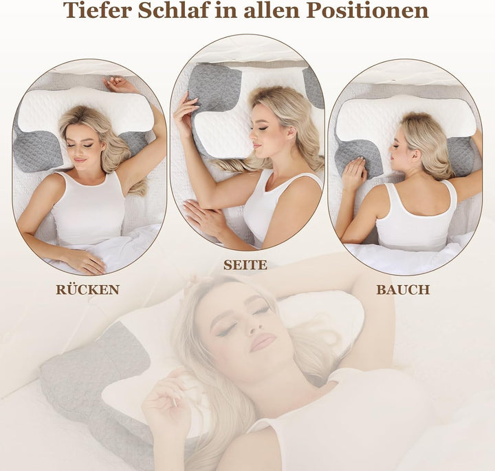 Wellsync pernă pentru gât Pernă ergonomică Pernă din spumă de memorie Pernă ortopedică Pentru persoane care dorm lateral Persoane care dorm pe spate Persoane care dorm abdominal Dureri de gât Alb Gri