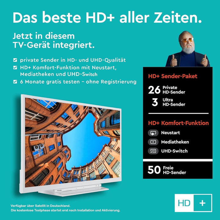 Toshiba 32LK3C64DAW 32 Zoll Fernseher/Smart TV (Full HD, HDR, Alexa Built-In, Triple-Tuner, Bluetooth) - Inkl. 6 Monate HD+ [2023]