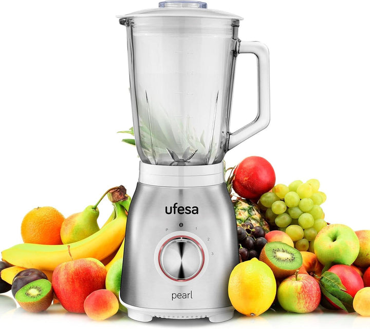 Ufesa White Gold Standmixer, 1500W Leistung, 1,5L Glaskrug, Geschwindigkeitsregler Mit Led-Licht, Ice Crusher, 6 Herausnehmbare Edelstahlklingen, 2 Geschwindigkeiten + TURBO