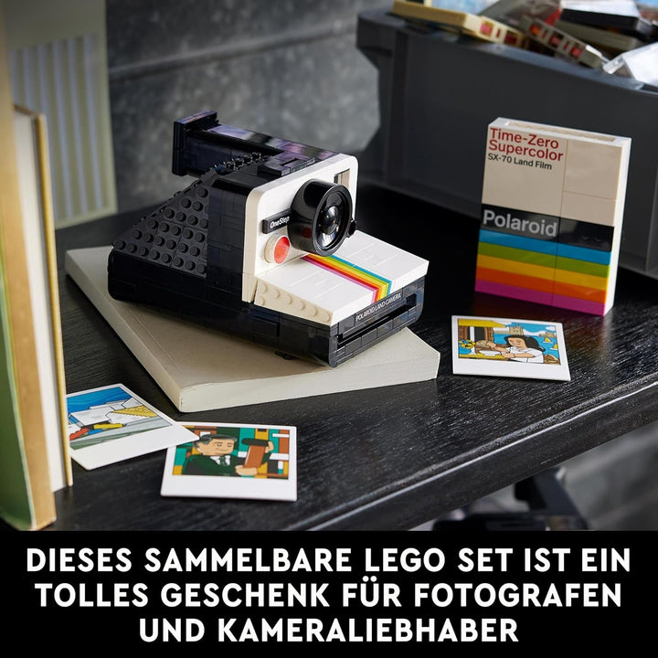 Set aparat foto LEGO Ideas Polaroid Onestep SX-70 pentru adulți, de colecție cu detalii autentice, activitate creativă, cadouri de fotografie pentru femei, bărbați, el, ea și adolescenți 21345