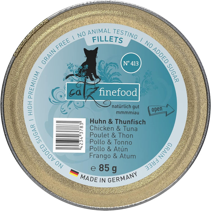 Catz Finefood Hrană umedă pentru pisici Fine Fillets nr. 403 Pui în jeleu - Hrană umedă fără cereale pentru pisica dvs. fără zahăr - Hrană umedă pentru pisici de la Feinste în jeleu, 85 G (pachet de 12)