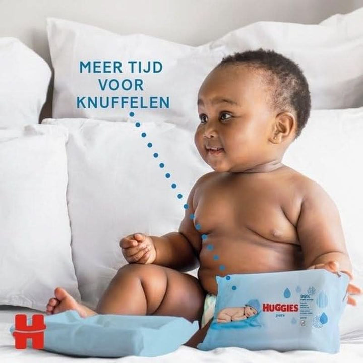 Huggies Pure, Babytücher, 18 Packungen (Insgesamt 1008 Tücher) — 99 Prozent Reines Wasser — Parfümfrei Für Sanfte Reinigung Und Schutz — Natürliche Feuchttücher