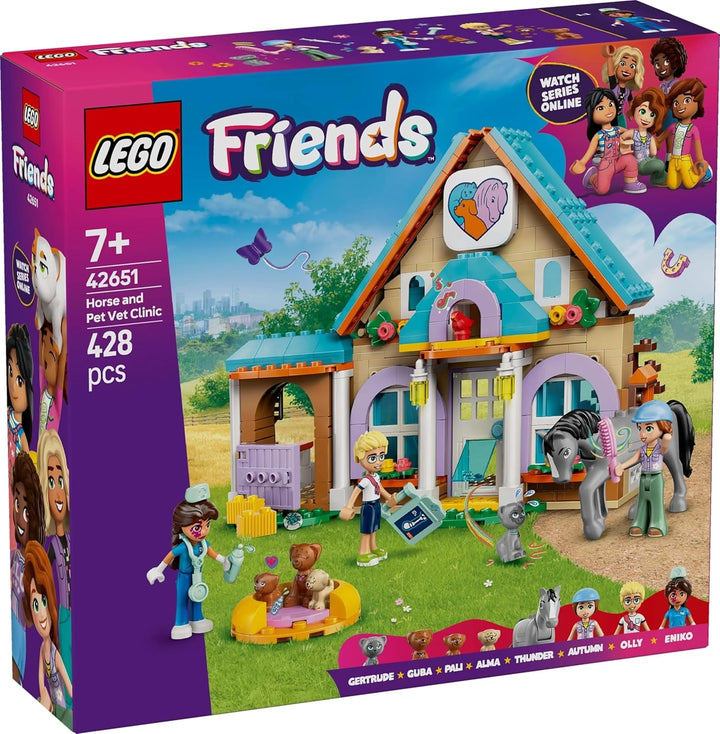 LEGO Friends Cabinet veterinar pentru cai și animale de companie, set de construcție și joacă pentru jocuri de rol imaginative cu 3 minifigurine și 5 figurine de animale, idee de cadou pentru fete de la 7 ani 42651