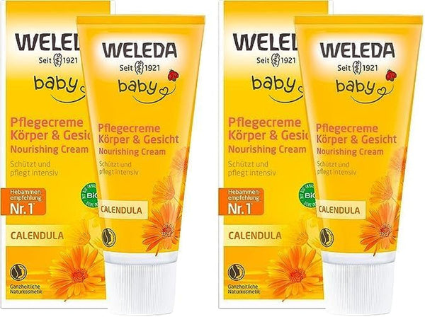WELEDA Organic Baby Calendula Care Cream Body & Face 75ml - Cremă de față / cremă de piele pentru cosmetice naturale cu ulei de susan și lanolină pentru îngrijirea pielii uscate. Cremă hidratantă de îngrijire pentru bebeluși și copii