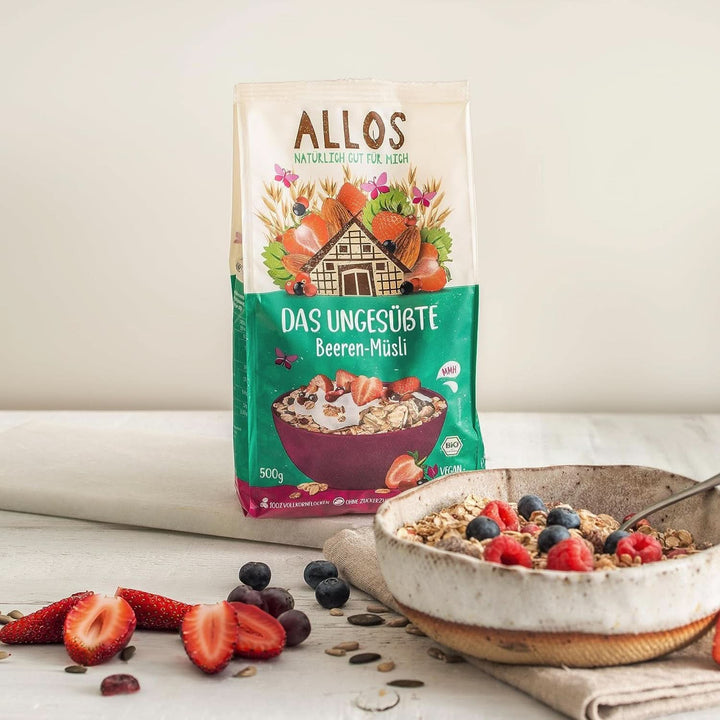 Allos, muesli de fructe de pădure neîndulcit, pachet 5 x 500 grame