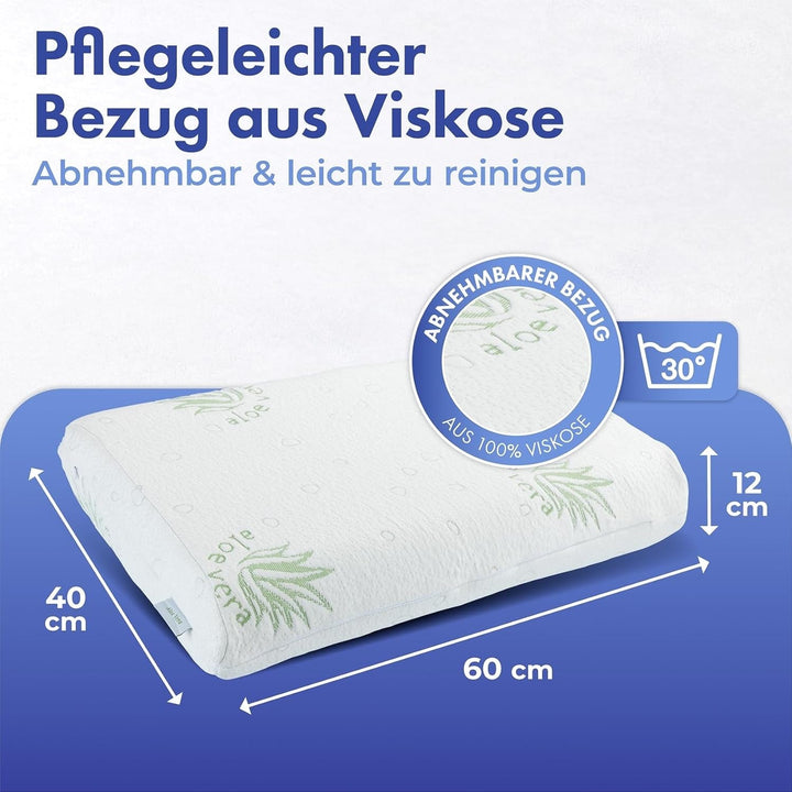 Maximex visco pernă de sprijin pentru gât, Pernă de sprijin respirabilă cu umplutură din spumă ergonomică, Pernă de sprijin pentru gât reglabilă pe înălțime și înălțime pentru un somn odihnitor, Cu aloe vera