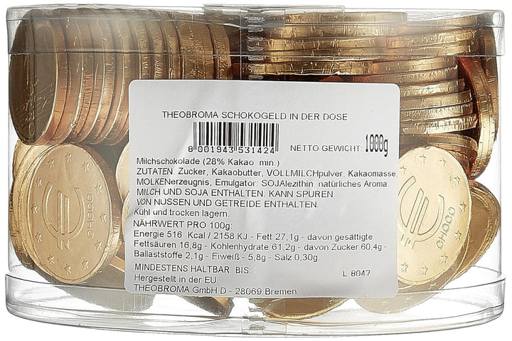 Theobroma Goldgeld Schokoladen Euros, Lose Münzen in Der Dose, 1Er Pack (1 X 1 Kg)