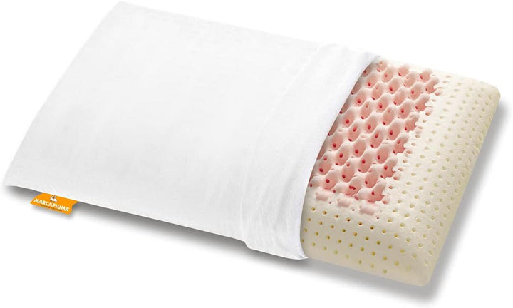 Marcapiuma - Pereche de perne de susținere a gâtului cu memorie - Miss & Mister - Parte ultra respirabilă - 100% acoperire din bumbac - Ortopedică - Pernă Visco Pillow Memory Foam - PRODUS MEDICAL - Fabricat în Italia