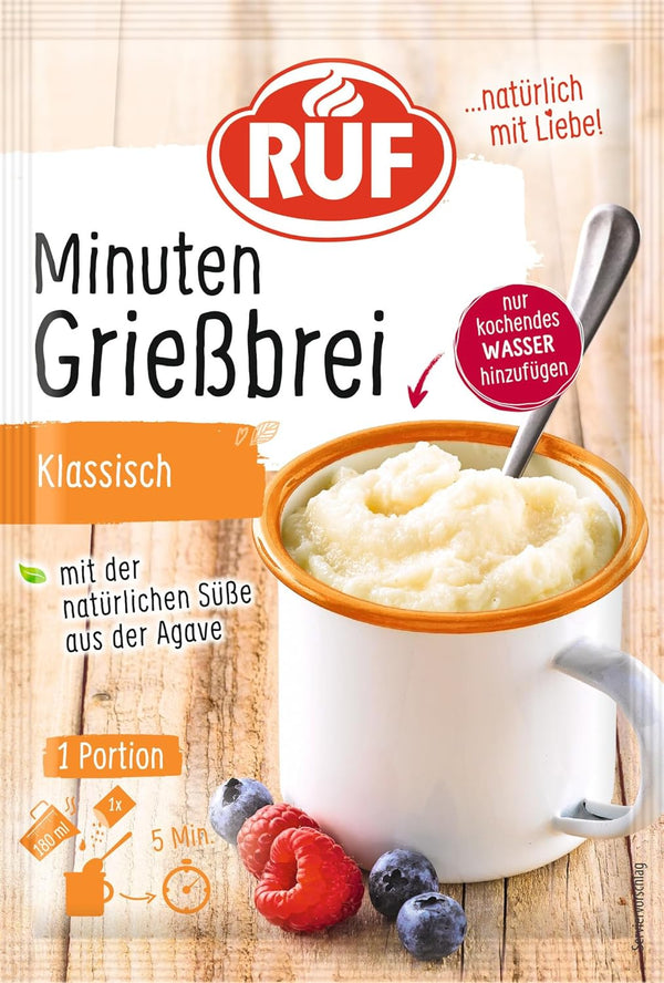 RUF Tassen-Grießbrei Klassisch, Instant Grießbrei Aus Der Tasse, Tassengericht Ideal Für Unterwegs Oder Zwischendurch, Fertig in 5 Minuten, 1 X 58G