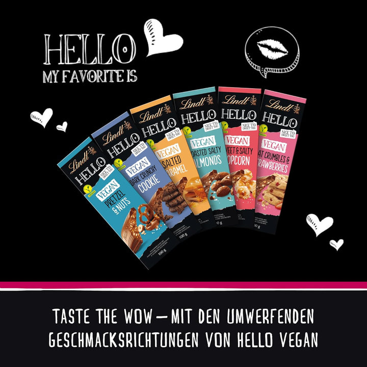 Lindt Schokolade HELLO Tafel Vegan Salted Caramel | 100 G Tafel | Vegan Mit Kakao, Mandelmark, Karamellzucker Und Einem Hauch Von Salz | Schokoladengeschenk