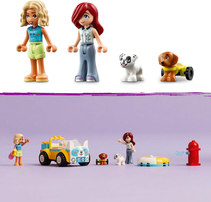 LEGO Friends Mobile Dog Grooming Parlour, set de joacă pentru vehicule cu animale pentru jocuri de rol, jucărie pentru copii cu 2 figurine și 2 câini pentru fete și băieți de la 4 ani, set de toaletă pentru câini 42635