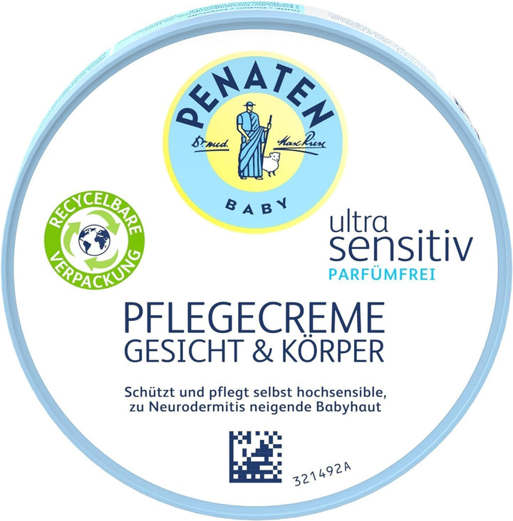 PENATEN Ultra Sensitive Care Cream Face & Body (100ml) cremă de față și de corp pentru bebeluși fără parfum, cremă hidratantă protectoare și hrănitoare pentru pielea foarte sensibilă a bebelușilor predispuși la neurodermatită