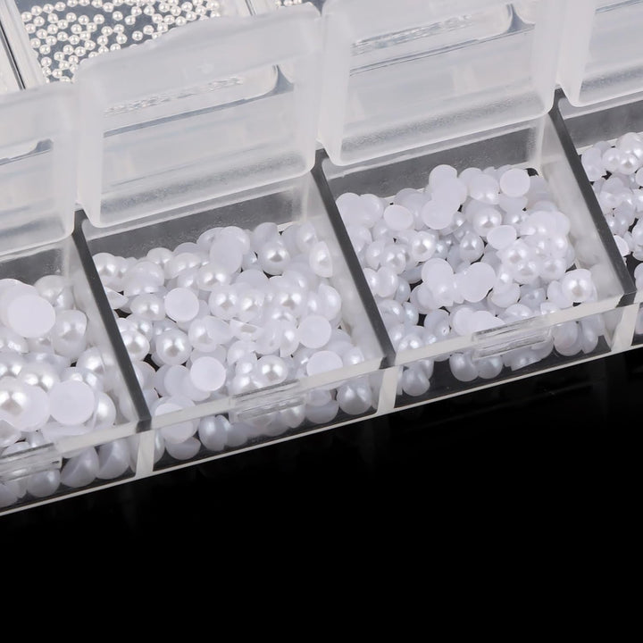 Nail Art Strasssteine 1 Schachtel, Nail Charms, 12 Typen Weiße Perlen Für Nägel, Flatback Rhinestones, Klein Edelstahl-Perlen, Nagel Deko, Nagel Zubehör