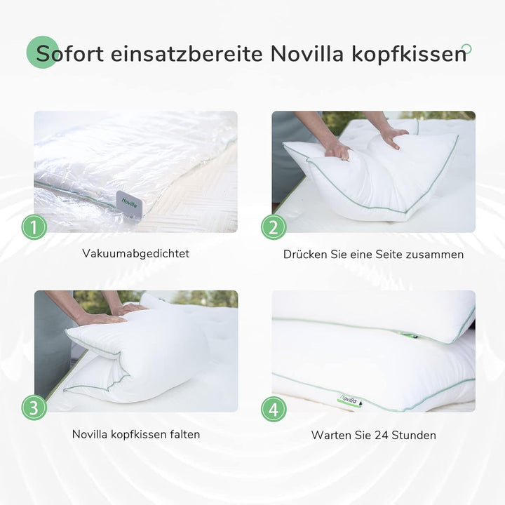 Novilla Pillow 65X65 Set de 2, 2800G (1400Gx2) Pernă reglabilă în înălțime Pernă pătrată de dormit Pernă albă de pat cu zip față de pernă lavabilă