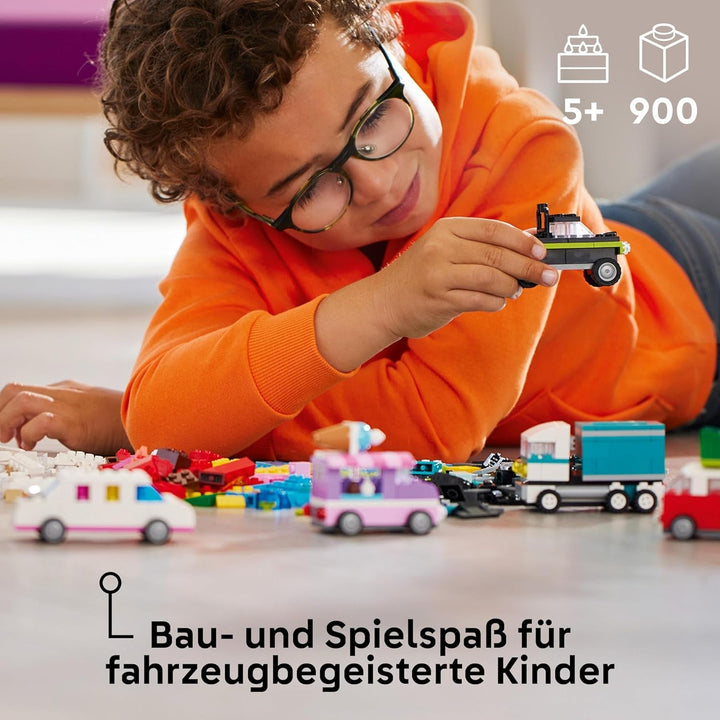LEGO Classic Creative Vehicles, set de cărămizi de construcție pentru mașini model colorate, inclusiv camion, mașină de poliție și vehicule de construcții, mașini de jucărie construibile pentru copii, cadou pentru băieți și fete de la 5 ani 11036