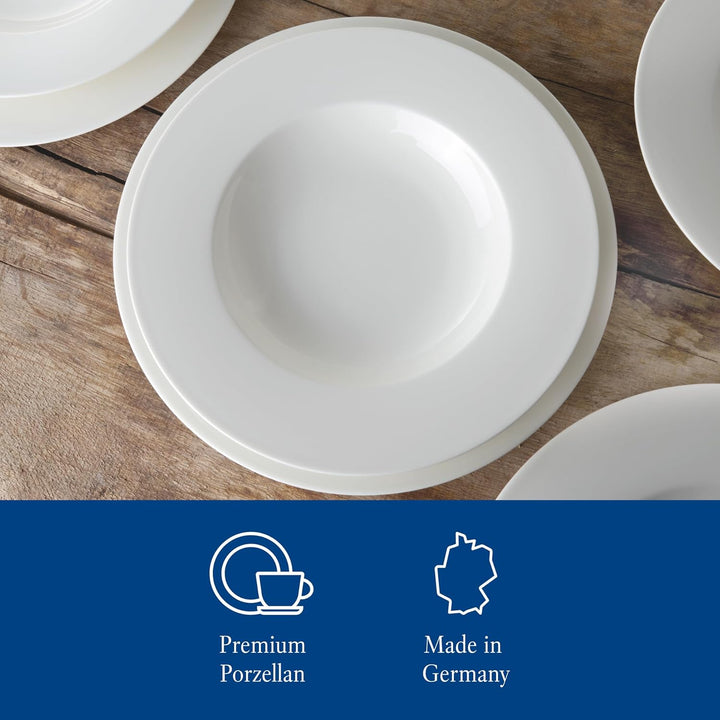 Vivo by Villeroy & Boch Basic White Tafelservice 12 Teilig Weiß, Teller Set, Weißes Geschirr, Geschirrset 6 Personen, Essservice, Speiseteller, Suppenteller, Spülmaschinenfest, Premium Porzellan