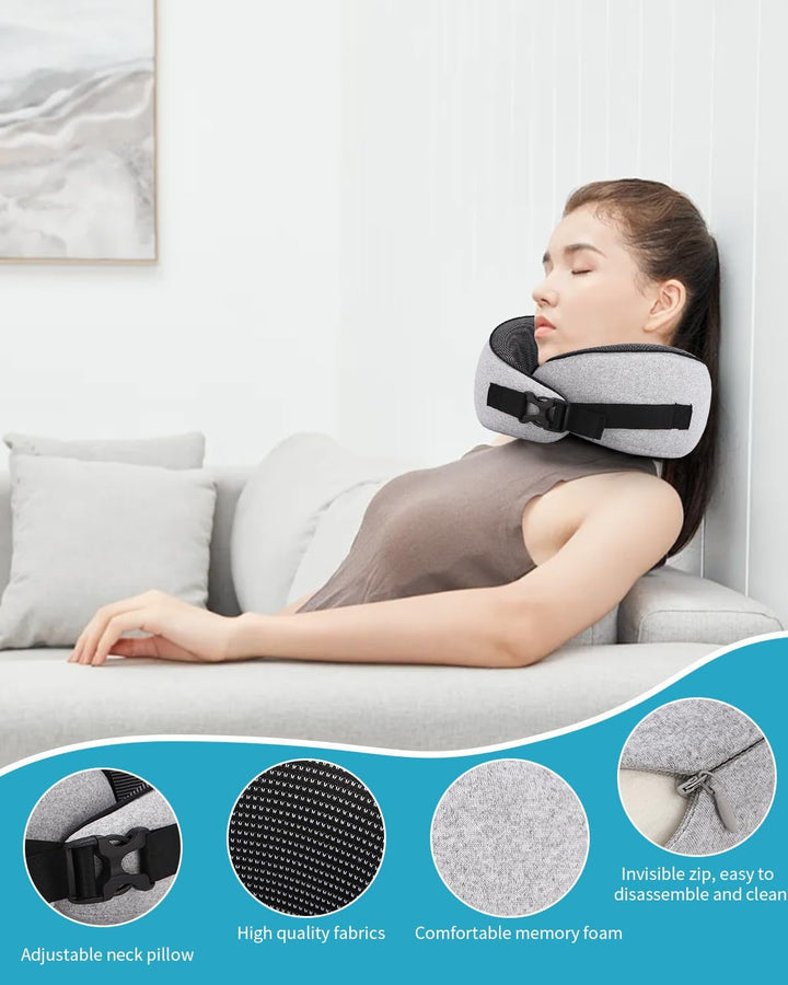 Aeroplane Neck Pillow, pernă de călătorie cu spumă de memorie, pernă pentru gât pentru adulți, pernă de avion reglabilă și lavabilă, pernă de călătorie ergonomică (gri)