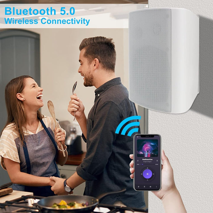 Herdio 6,5 Zoll 400 Watt Bluetooth Outdoor-Lautsprecher Wasserdicht Außenlautsprecher Für Garten,Terrasse, Restaurant (Weiß)