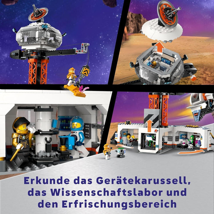 LEGO City Space Base cu rampa de lansare, stație spațială de jucărie cu vehicul spațial și navă spațială pentru copii, set cu 6 minifigurine, roboți și extratereștri, cadou pentru băieți și fete 60434