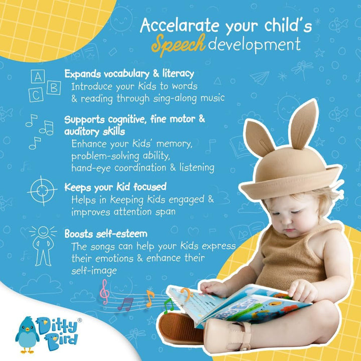 DITTY BIRD Baby Bedtime Songs - Jucărie pentru copii cu 6 butoane sonore pentru învățarea limbii engleze. Cântec de leagăn interactiv perfect pentru copiii bilingvi de la vârsta de 1 an. Jucarii Bebe Naty Shop