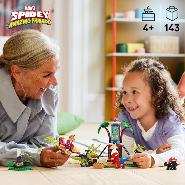 LEGO Marvel Showdown at the Treehouse: Spidey-Rex Vs. Gobby-Raptor, Set de construit și jucat cu dinozauri, cadou cu dinozauri de jucărie pentru băieți și fete cu vârsta peste 4 ani, Spidey și super prietenii săi 11200