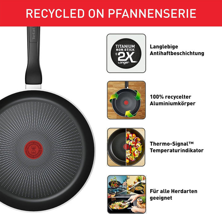 Tefal Recycled on Bratpfanne 28 Cm, 100% Recyceltes Aluminium, Antihaftbeschichtung, Induktion, Spülmaschinenfest, Schwarz, C2970632