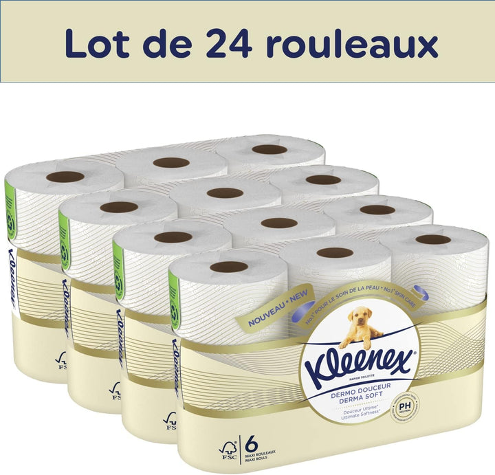 KLEENEX Dermo Douceur 4230420 Hârtie igienică, 24 role (4 X 6 role) alb, 24 Unité (Lot De 6)