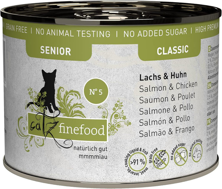 Hrană umedă pentru pisici Catz Finefood Senior Collection - Hrană umedă premium pentru pisica dumneavoastră senior - fără cereale, fără zahăr, conținut ridicat de carne, vitamine și minerale (cutie 6 X 200G)