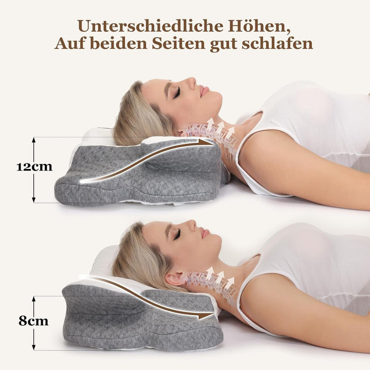 Wellsync pernă pentru gât Pernă ergonomică Pernă din spumă de memorie Pernă ortopedică Pentru persoane care dorm lateral Persoane care dorm pe spate Persoane care dorm abdominal Dureri de gât Alb Gri