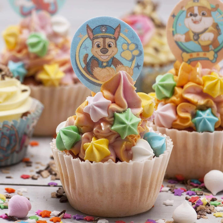 Dekora, Dekorapin Decorațiuni de tort comestibile Paw Patrol, 20 de napolitane din hârtie comestibilă - 6.5 X 4 Cm