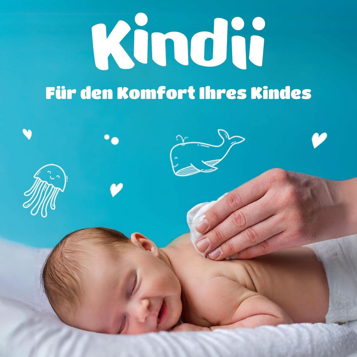 Kindii Pure Baby Pads - 100% Baumwolle - Große Quadratische Pads Für Empfindliche Haut - Ersetzt Feuchttücher - Weich - Weiche Kanten - Kein Ausfransen - 60 Stück.