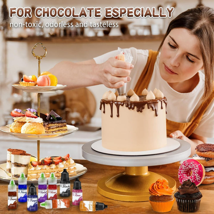 Fettlösliche Lebensmittelfarbe Für Schokolade - 26 Farben Ölbasis Lebensmittelfarben Für Fondant, Torten Dekoration, Backen - Flüssige Food Coloring Für Kakaobutter, Buttercream, Kuchen - 6Ml Je