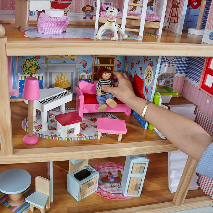 Kidkraft Dollhouse Chelsea din lemn cu mobilier și accesorii pentru mini păpuși, set de joacă pentru mini păpuși, jucărie pentru copii de la 3 ani, 65054, exclusiv la Amazon