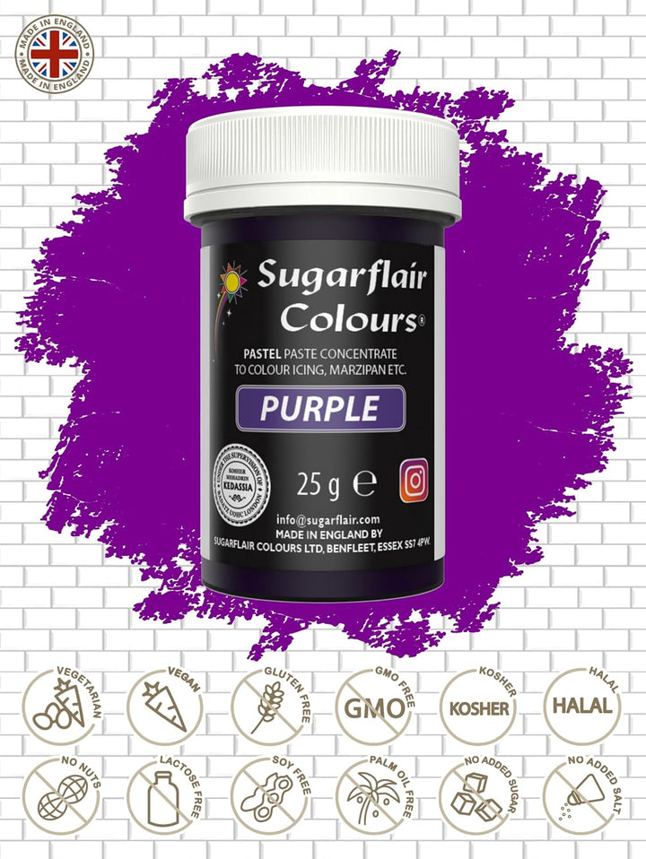 Sugarflair Lebensmittelfarbe Pasta Pastel Violet, Pasta Lebensmittel Farbe Für Fondant Und Marzipan, Spectral Concentrated Paste Colours - 25G