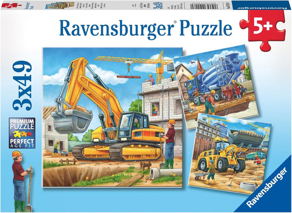 Ravensburger Puzzle pentru copii - 09226 Vehicule mari de construcții - Puzzle pentru copii de peste 5 ani, cu 3X49 piese