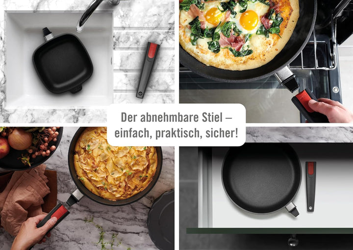 Woll Nowo Titanium Flachpfanne - Induktiv -, Ø 28 Cm, 5 Cm Hoch, Mit Abnehmbarem Stiel - Geeignet Für Alle Herdarten, Aluminiumguss, Antihaft-Versiegelung