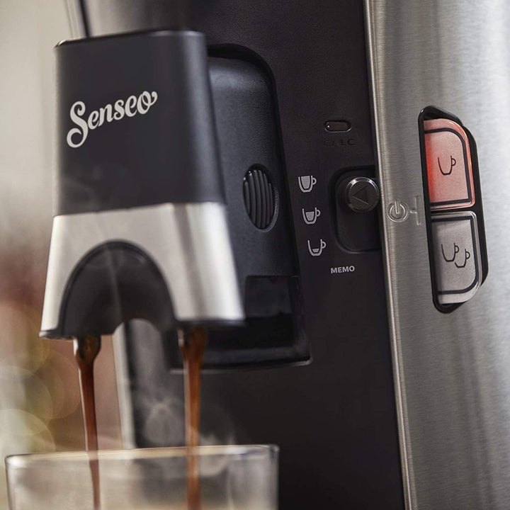 Aparat de cafea cu doze Philips Senseo Select - Selectare putere cafea plus, Funcție Memo, Tehnologie Crema plus, Rezervor de apă de 0,9 l, Funcție pentru două cești, Duză reglabilă pe înălțime, Ecologic (CSA250/10)