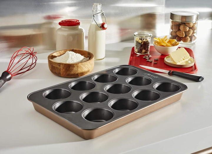 Tefal Airbake J2555014 Muffinform, Antihaftbeschichtung, Karbonstahl, Braun, 29 X 41 Cm