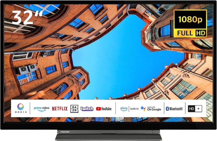 Toshiba 32LK3C64DAW 32 Zoll Fernseher/Smart TV (Full HD, HDR, Alexa Built-In, Triple-Tuner, Bluetooth) - Inkl. 6 Monate HD+ [2023]