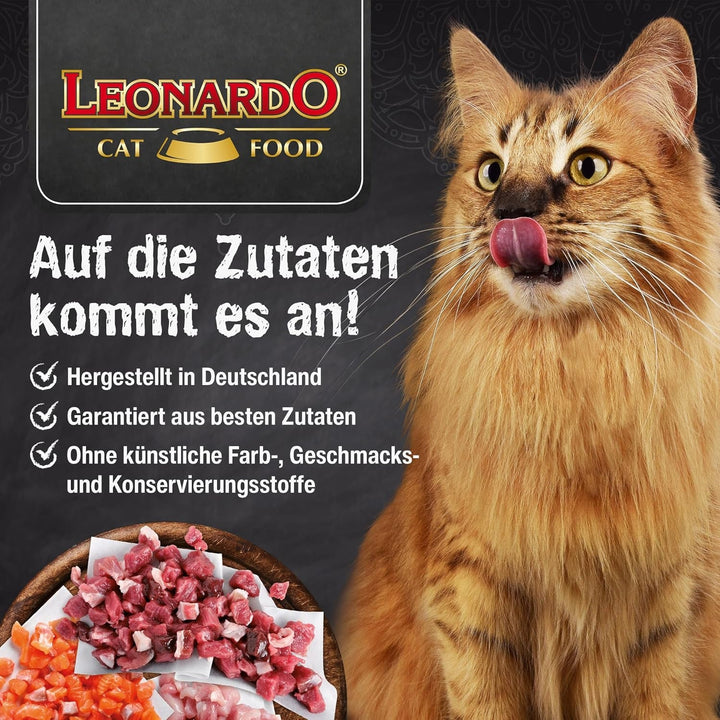 Leonardo Fresh Pouch [16X85G Pure Beef] | Hrană umedă fără cereale pentru pisici | Hrană umedă completă în pungă cu o singură porție