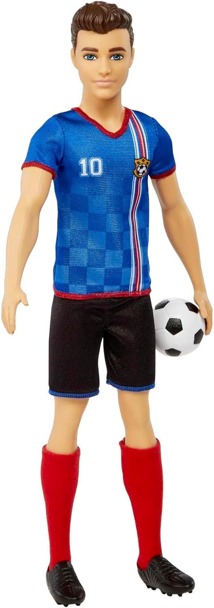 Barbie You Can Be Anything Series, Păpușă Ken Fotbalist, Păpușă Ken cu păr șaten, tricou albastru, fotbal, 1X Păpușă Ken Fotbalist, cadou pentru copii, jucării de la 3 ani, Hcn15