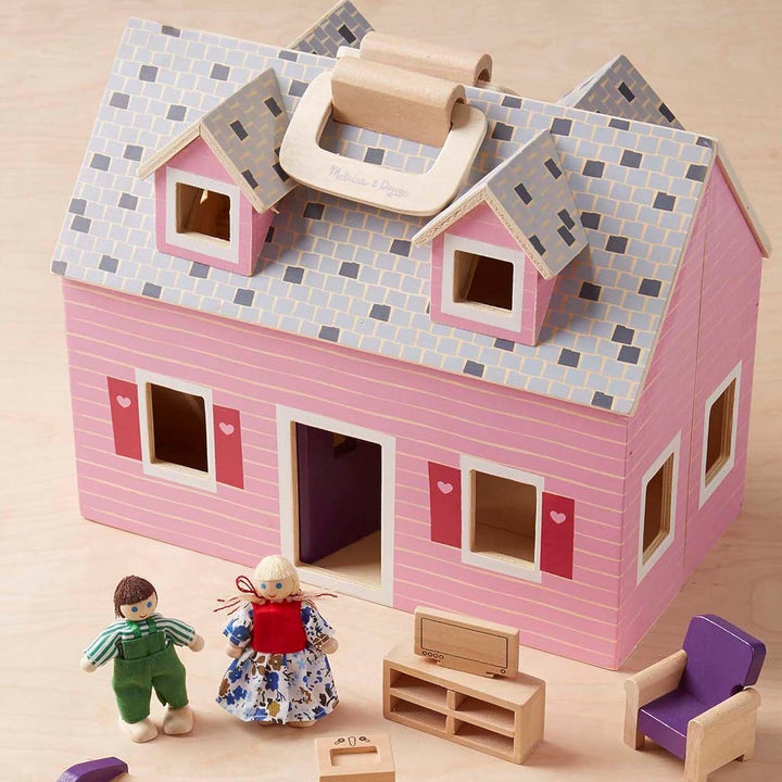 Casa de păpuși Melissa & Doug de pliat și luat cu tine | Casă de păpuși și păpuși | Playsets | 3+ | Cadou pentru băieți sau fete